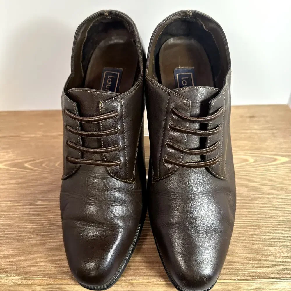 VTG Laura Scott Leather Oxford Heels SZ 7 Lace Up Academia Coquette Grannycore